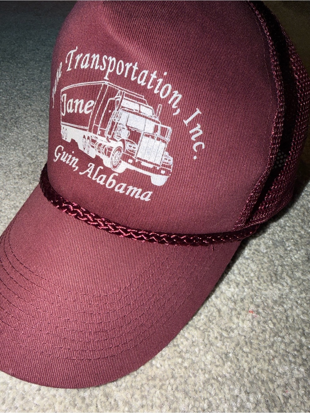 Transportation Company Trucker Hat - Maroon with White Print